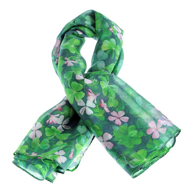 Esarfa verde din matase cu imprimeu flori roz 50x50 cm
