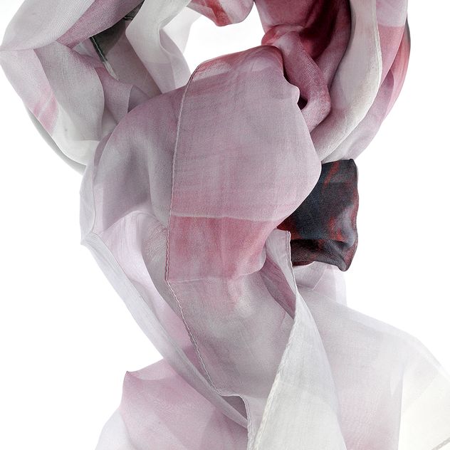 Esarfa din matase, roz pastel cu accente burgundy 50 x 180 cm