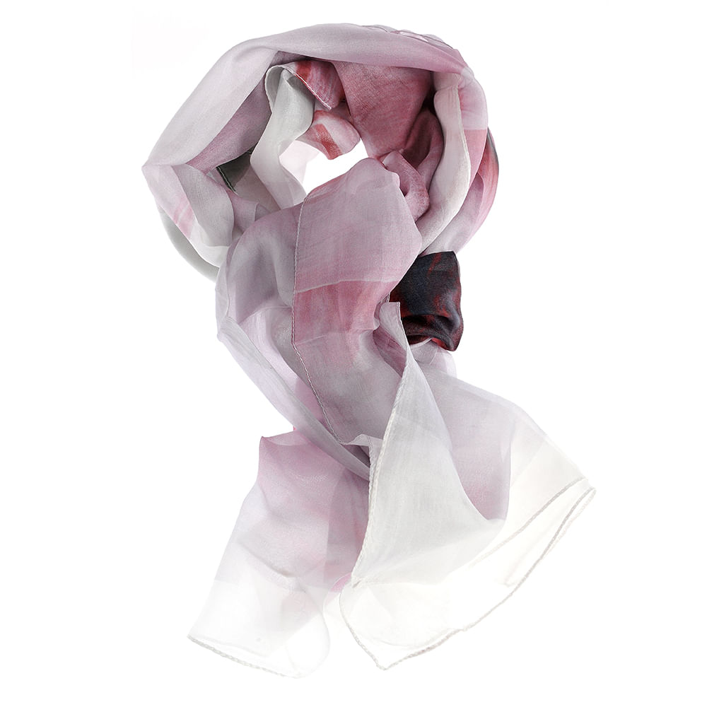 Esarfa din matase, roz pastel cu accente burgundy 50 x 180 cm - 2 | YEO