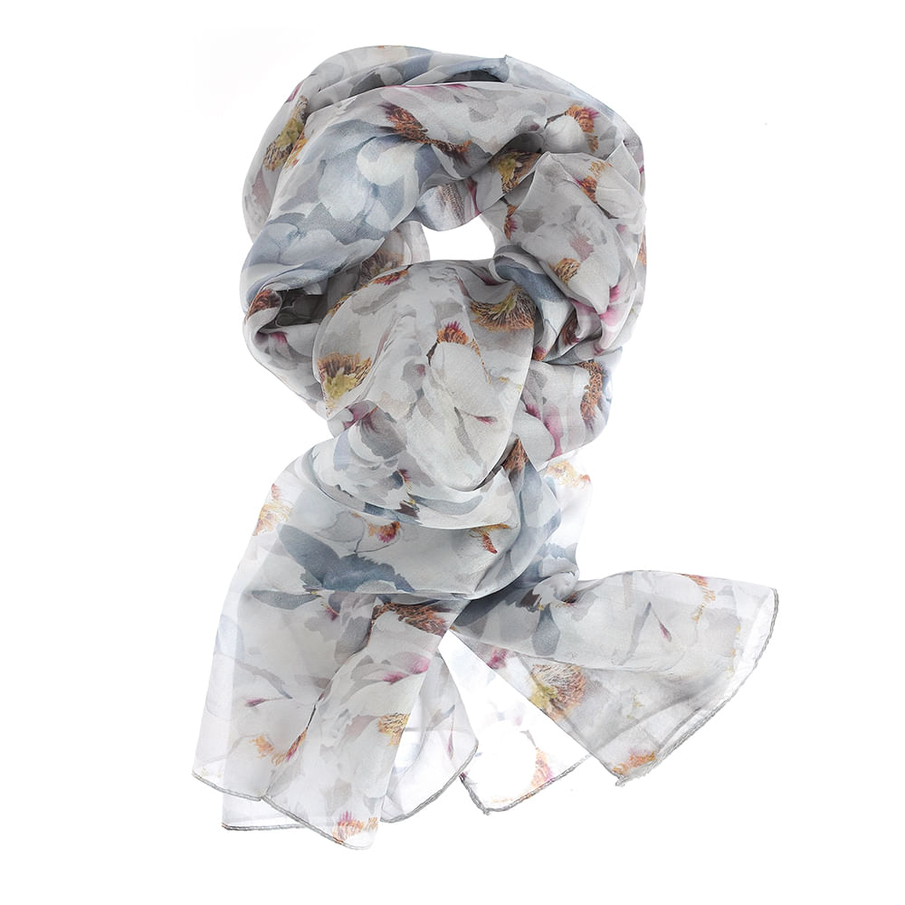 Esarfa din matase cu imprimeu floral in tonuri pastelate 50 x 180 cm