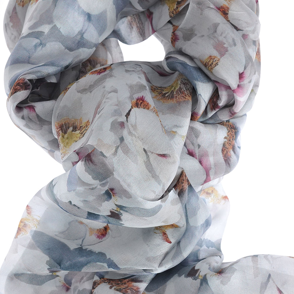 Esarfa din matase cu imprimeu floral in tonuri pastelate 50 x 180 cm - 1 | YEO