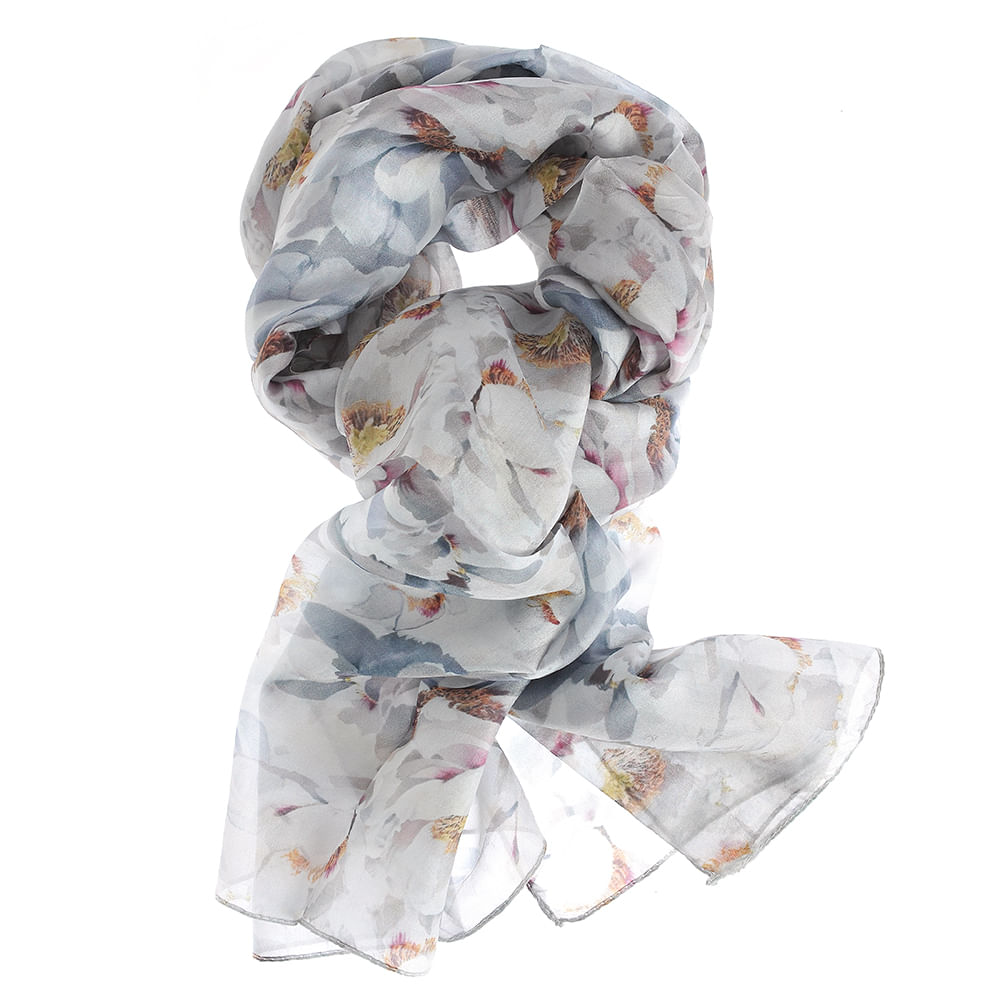 Esarfa din matase cu imprimeu floral in tonuri pastelate 50 x 180 cm - 3 | YEO