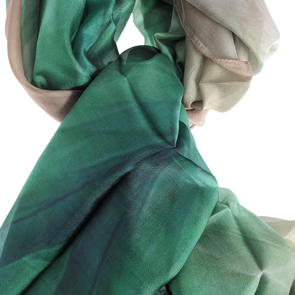 Esarfa matase in degrade verde si accente bej 100 x 180 cm - 1 | YEO
