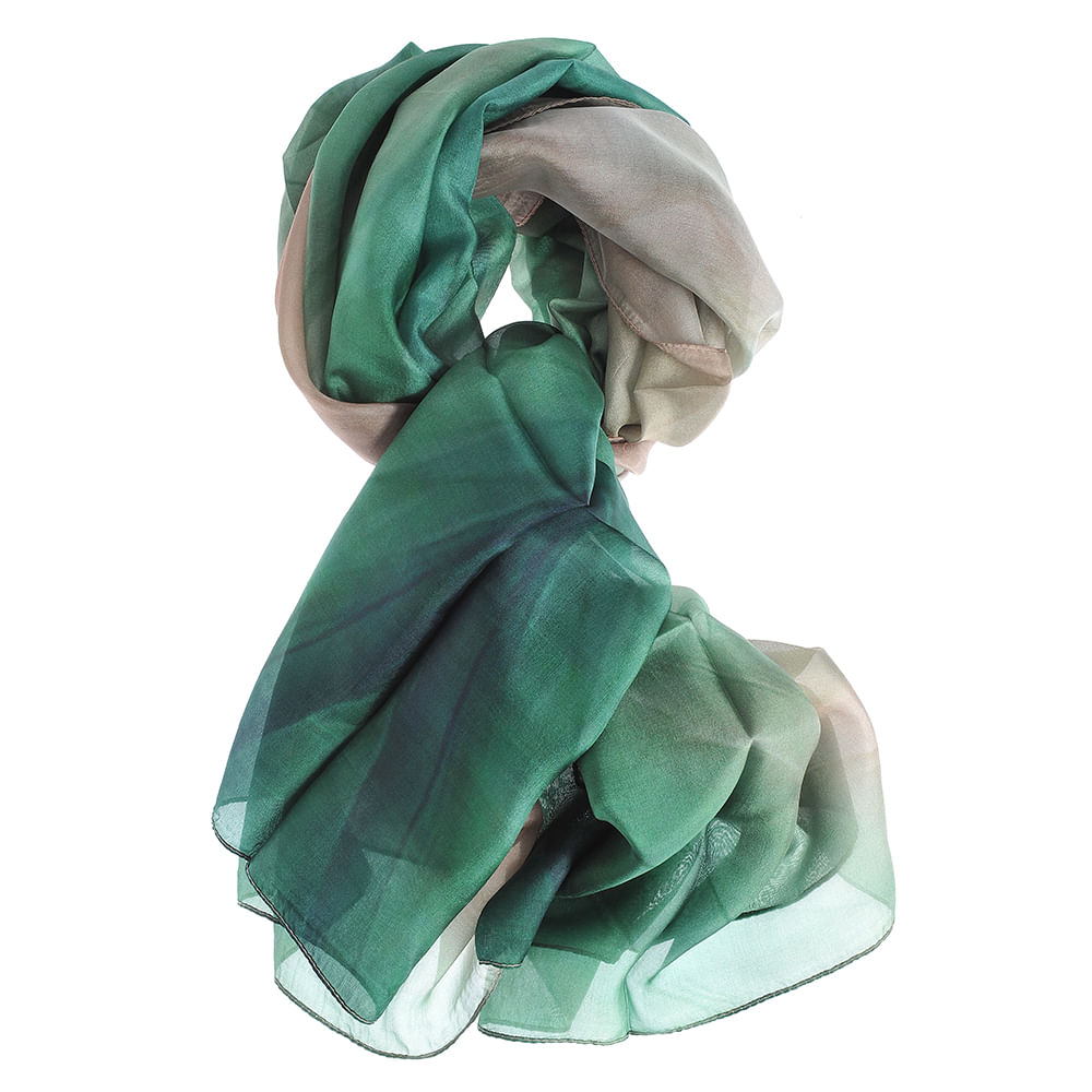 Esarfa matase in degrade verde si accente bej 100 x 180 cm - 3 | YEO