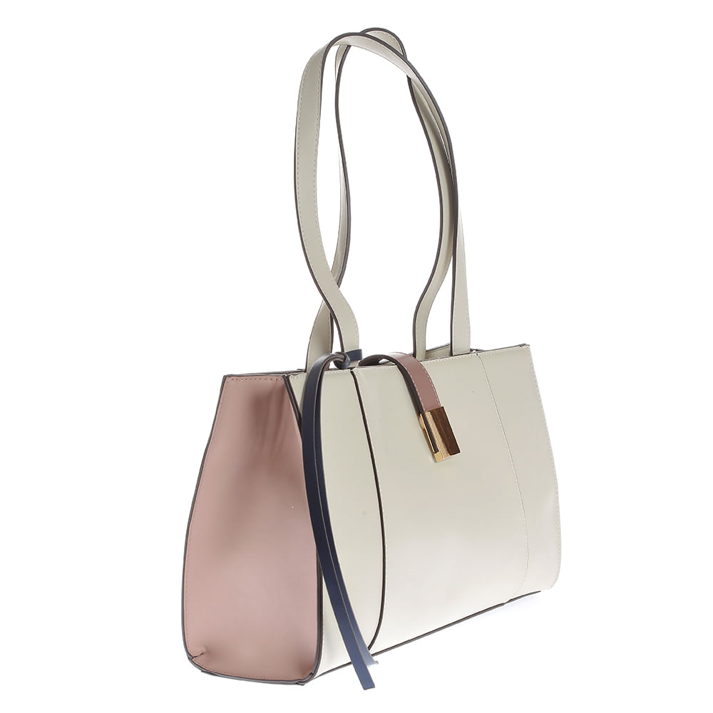 Geanta bej eleganta cu inchidere metalica multicolora - 1 | YEO