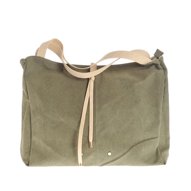 Geanta casual verde kaki cu barete crem