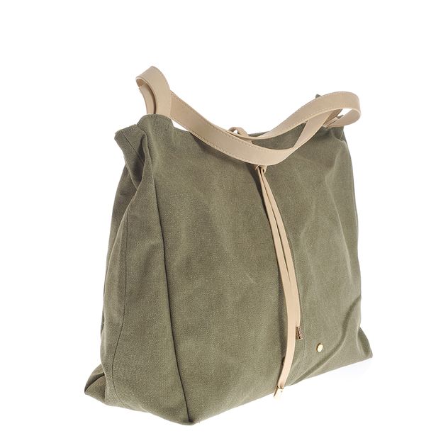 Geanta casual verde kaki cu barete crem