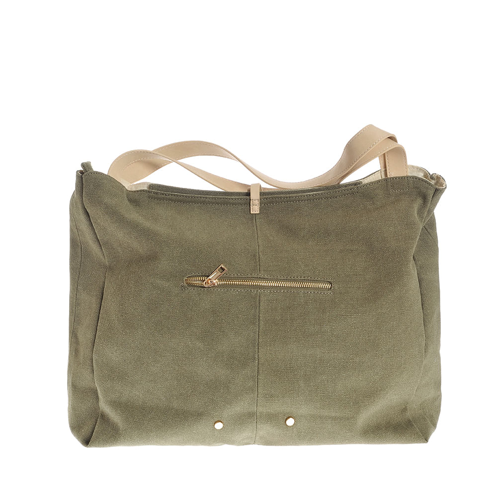 Geanta casual verde kaki cu barete crem - 2 | YEO