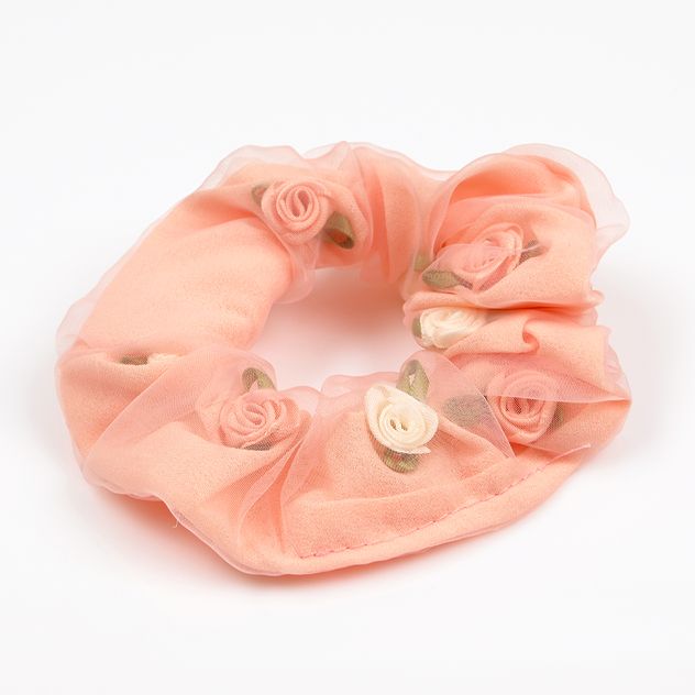Elastic de par roz piersica cu trandafiri din tul