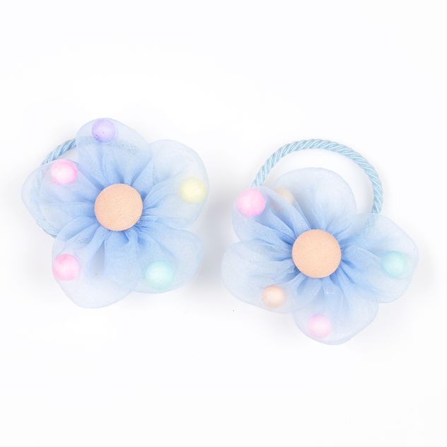 Set 2 elastice de par albastre cu flori din tulle