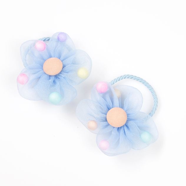 Set 2 elastice de par albastre cu flori din tulle