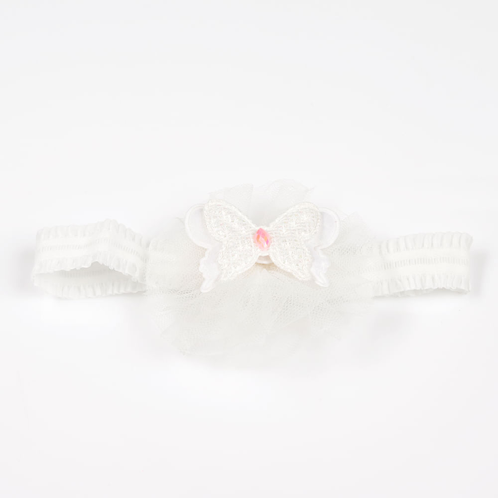 Bentita elastica alba cu fluture brodat si tul fin - 3 | YEO