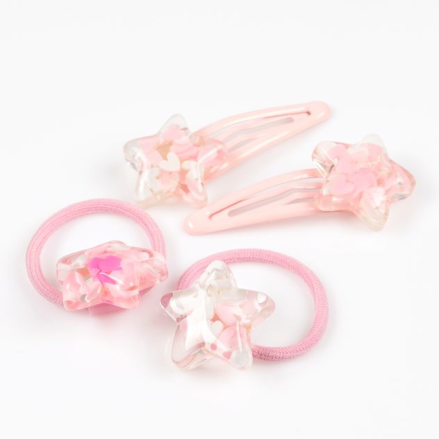 Set agrafe si elastice roz cu stelute transparente