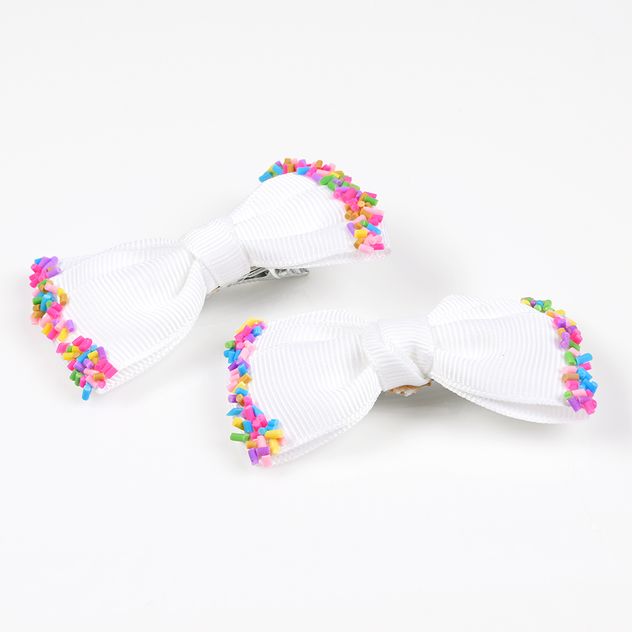 Set 2 agrafe funde albe cu margele colorate