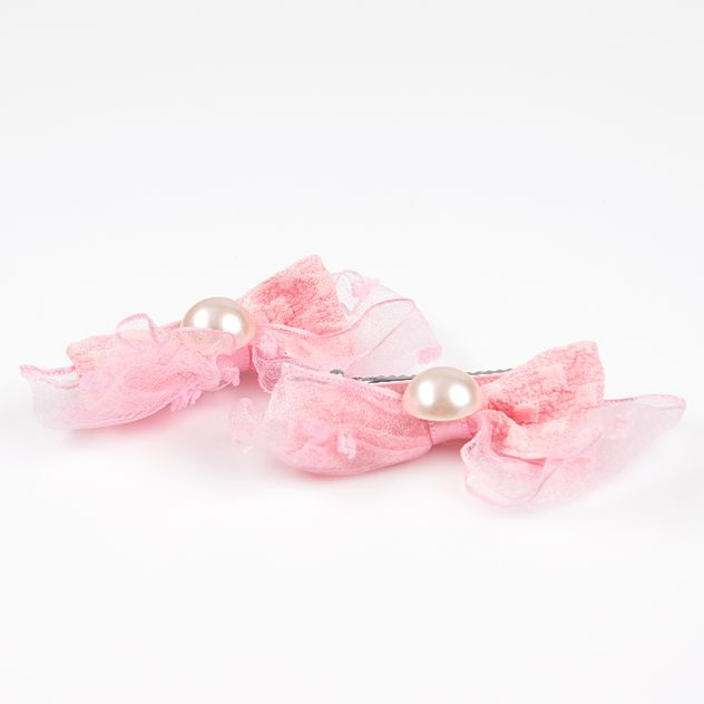 Set clame roz cu funde din organza si perle
