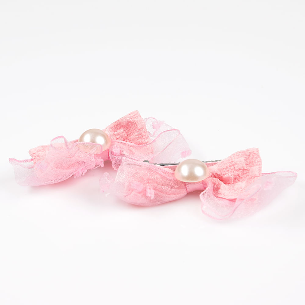 Set clame roz cu funde din organza si perle