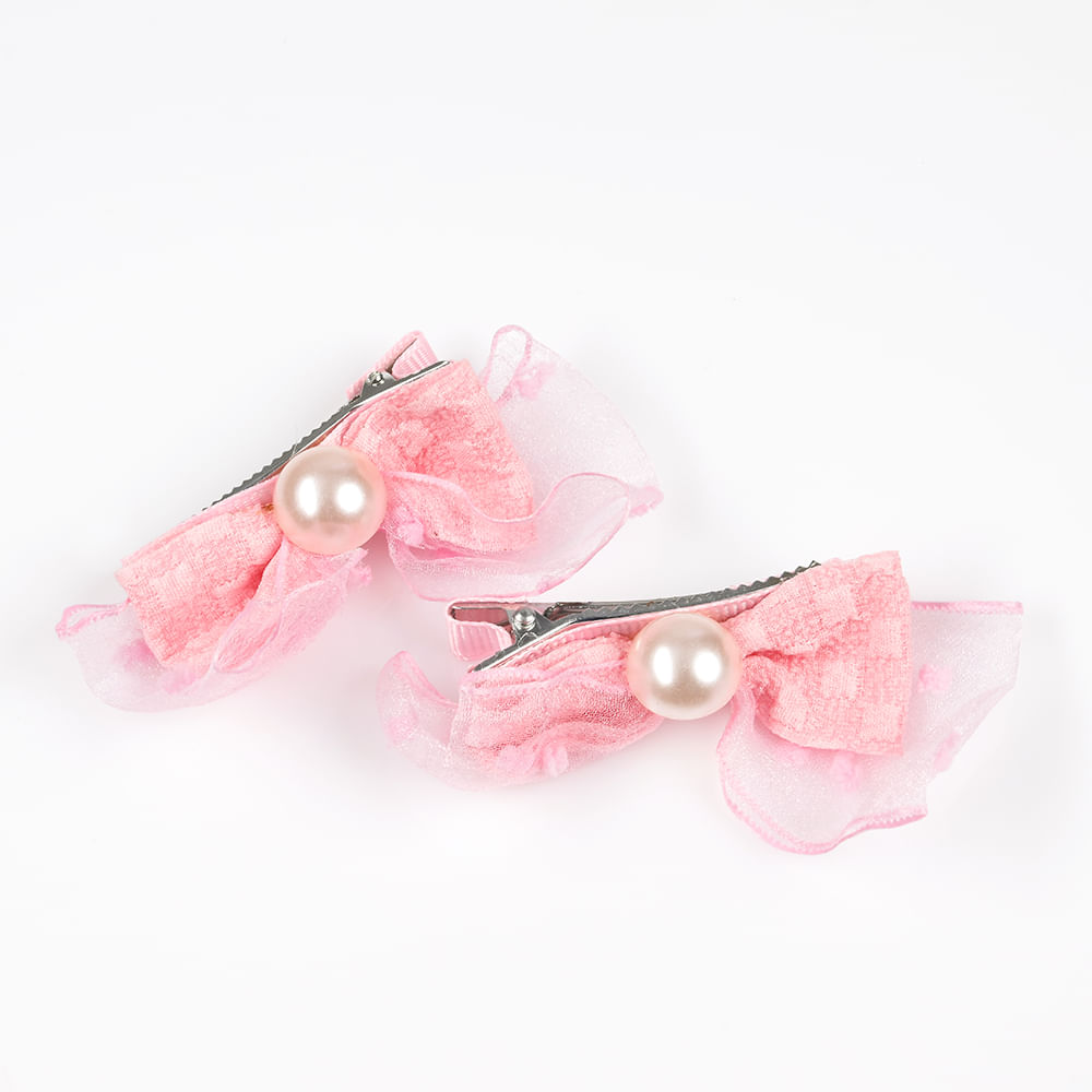 Set clame roz cu funde din organza si perle - 1 | YEO