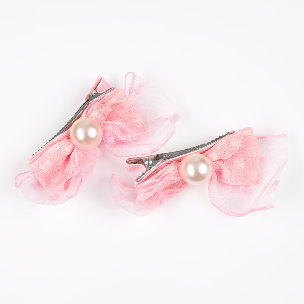 Set clame roz cu funde din organza si perle - 2 | YEO