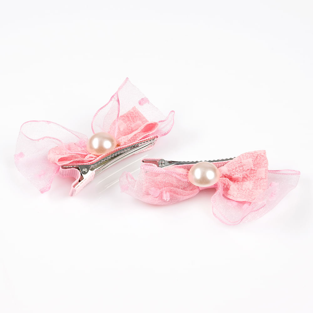 Set clame roz cu funde din organza si perle - 3 | YEO