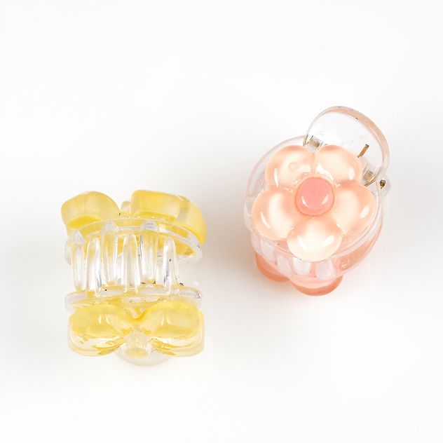 Set clame mini cu decor fundita galbena si floare roz