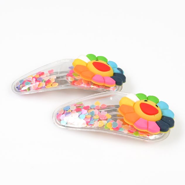 Set 2 clame de par cu floare zambitoare multicolora