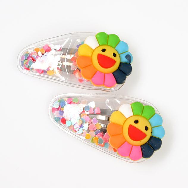 Set 2 clame de par cu floare zambitoare multicolora