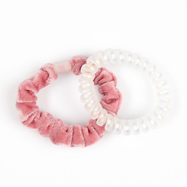 Accesorii de par duo catifea roz si spirala translucida