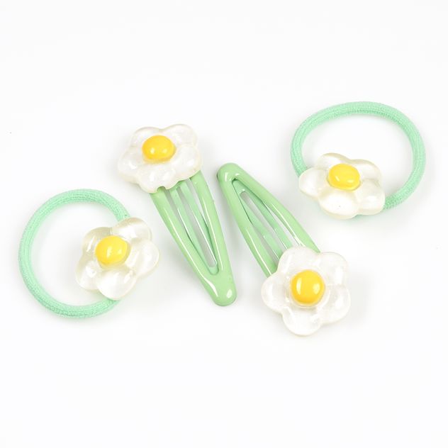 Set 2 elastice de par cu margarete albe si detalii galbene
