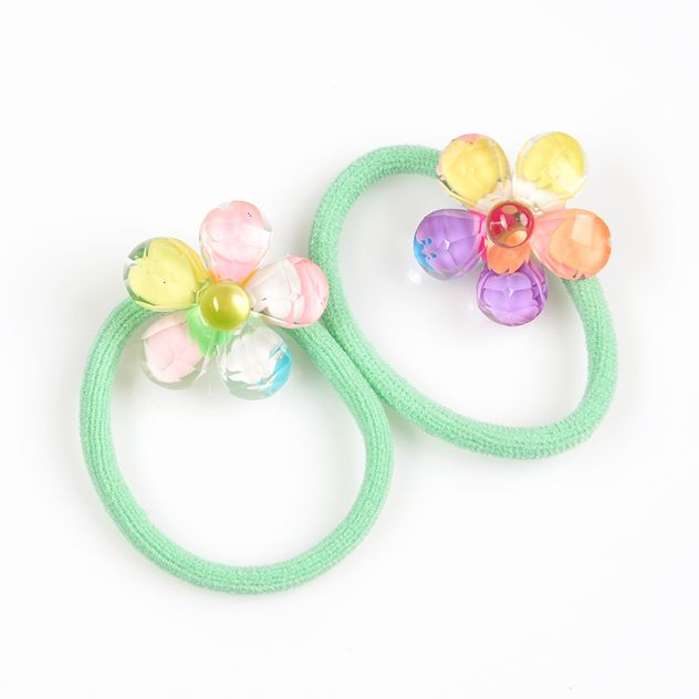 Set 2 elastice de par verzi cu flori din margele colorate