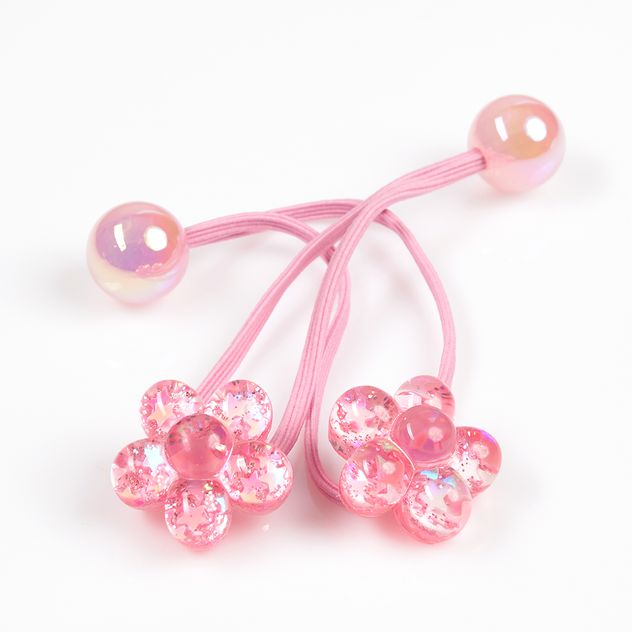 Set 2 elastice de par roz cu flori din margele