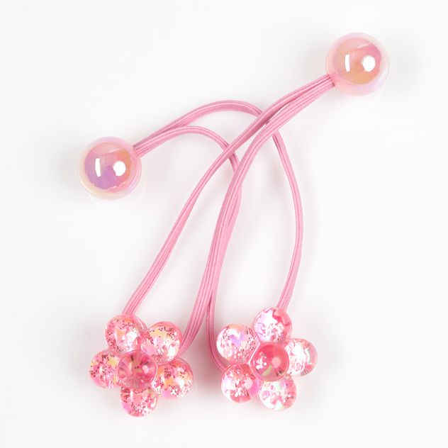 Set 2 elastice de par roz cu flori din margele