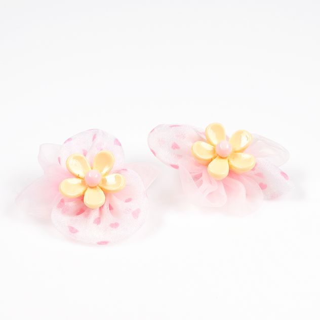 Set elastice de par cu flori galbene si fundite roz