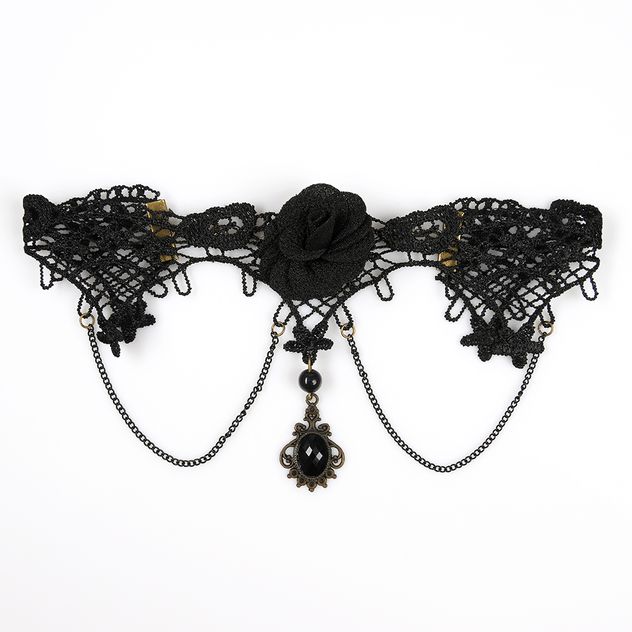 Choker negru din dantela cu trandafir