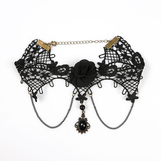 Choker negru din dantela cu trandafir