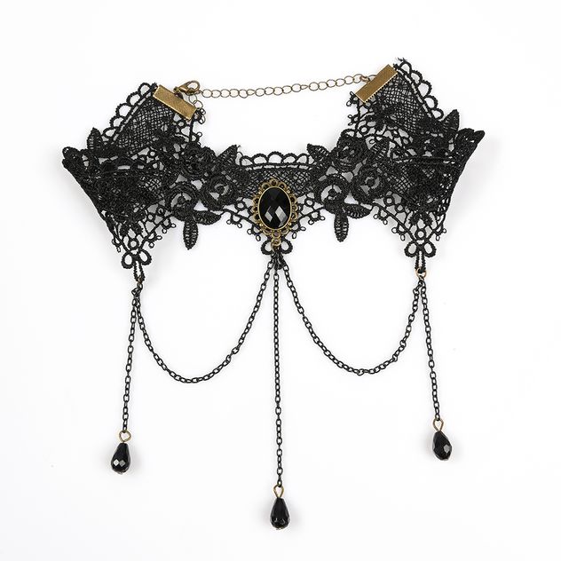 Choker negru cu broderie florala