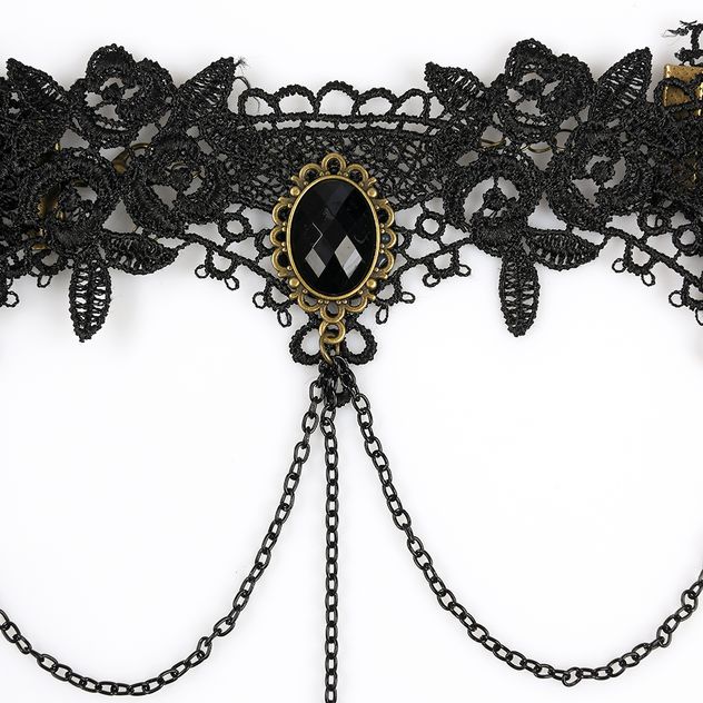 Choker negru cu broderie florala