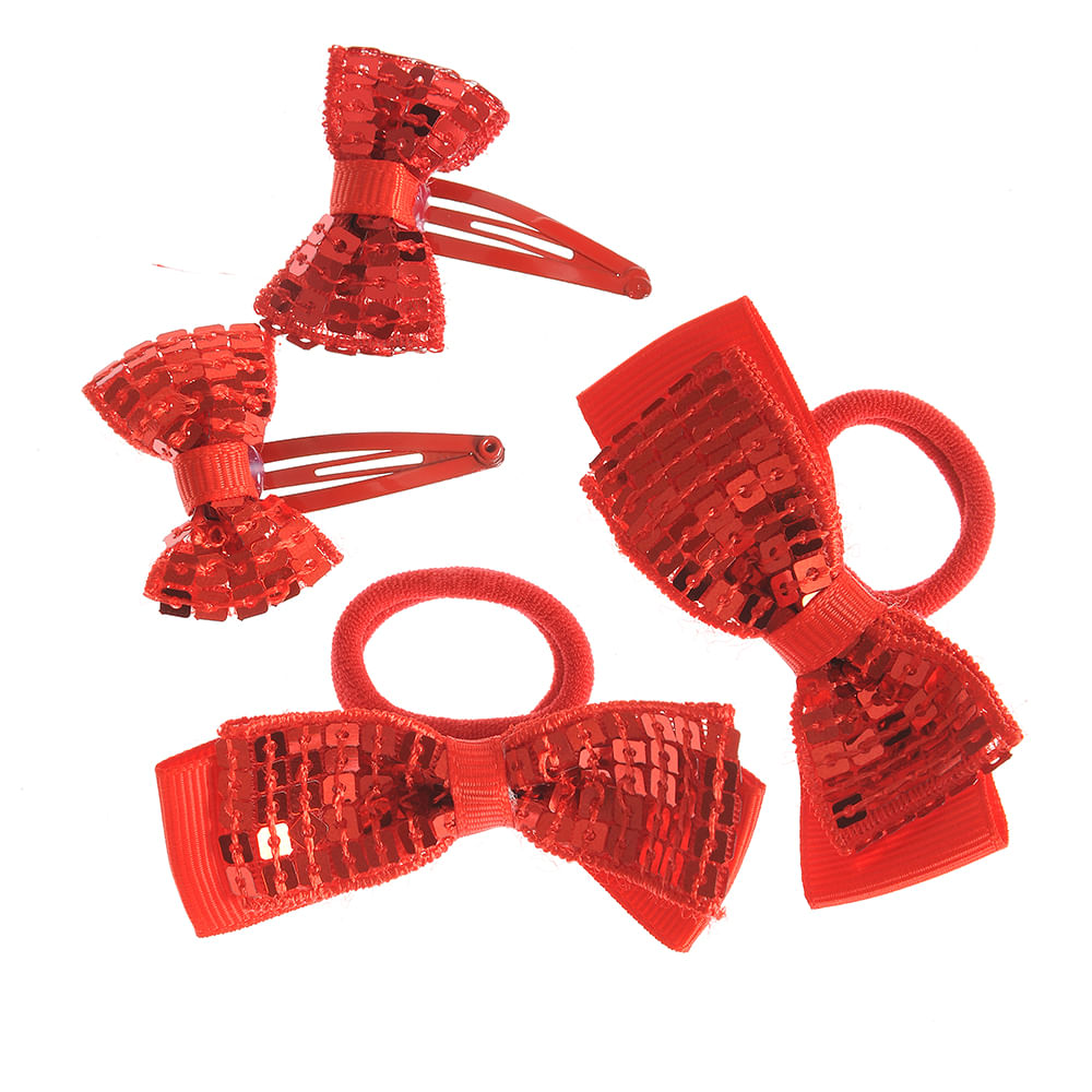 Set 4 accesorii de par cu funde rosii - 1 | YEO