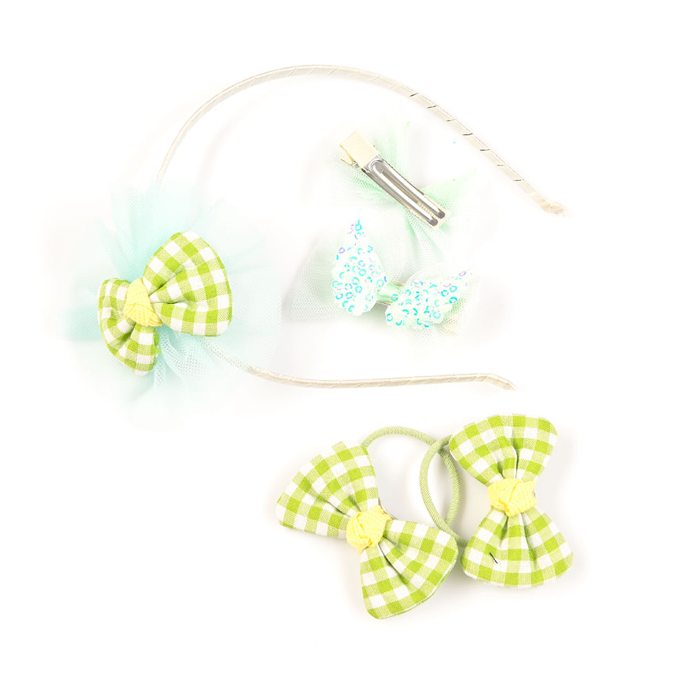 Set accesorii verde cu bentita, fundite si fluturi paietati - 1 | YEO