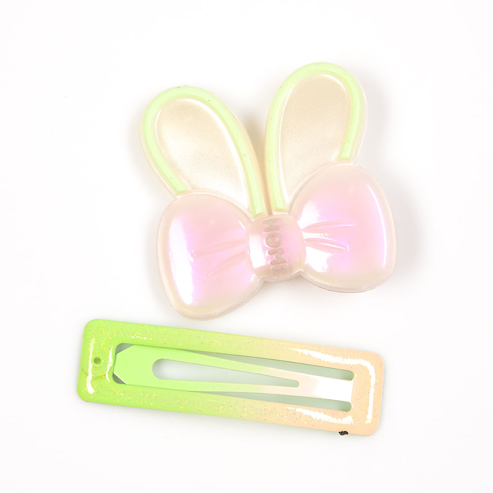 Set clame colorate cu fundita lucioasa si clips glitter - 3 | YEO
