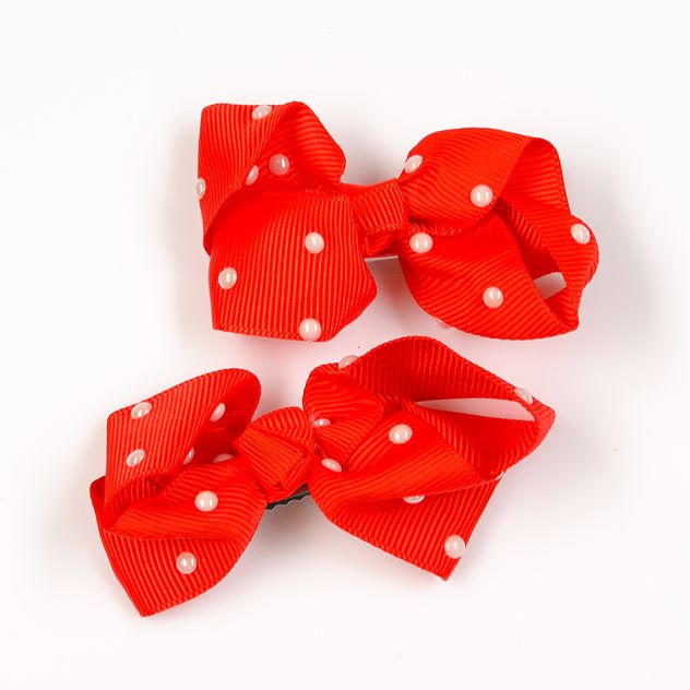 Set 2 agrafe rosii cu perle acrilice albe