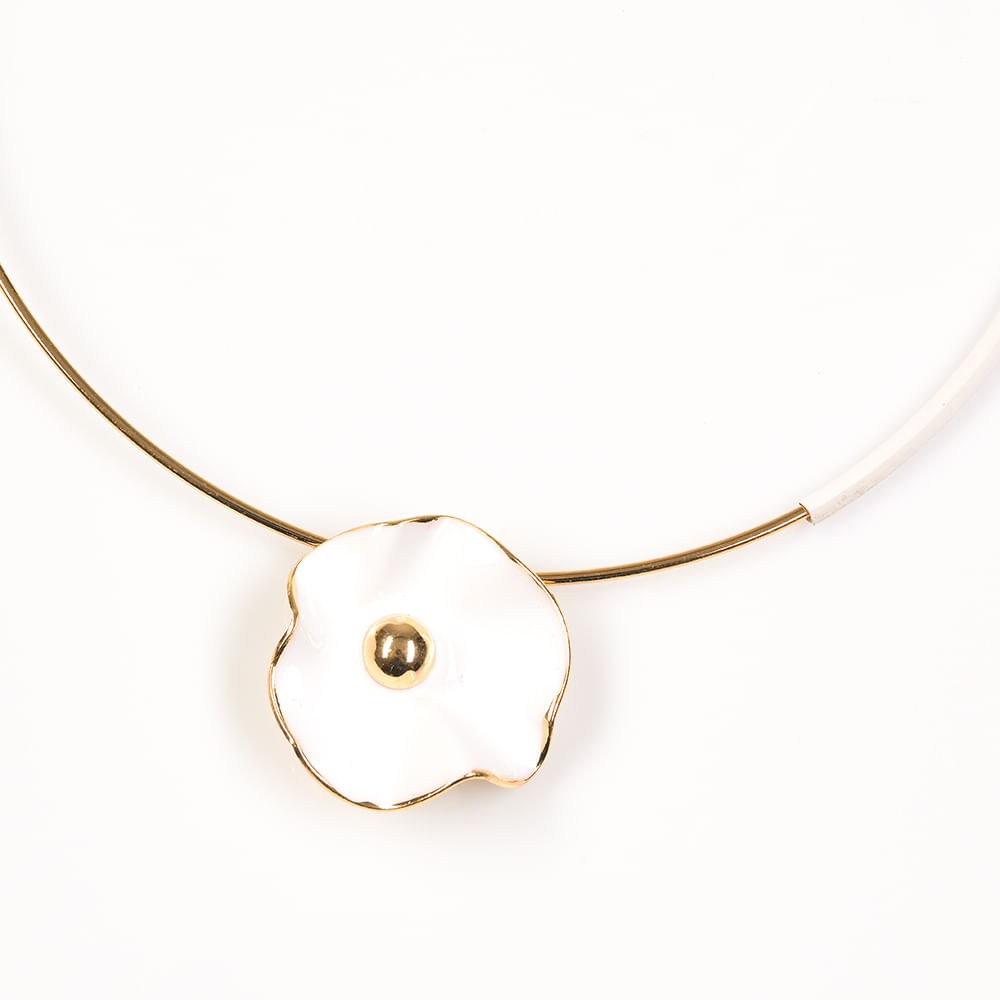 Colier metalic cu floare alba - 1 | YEO