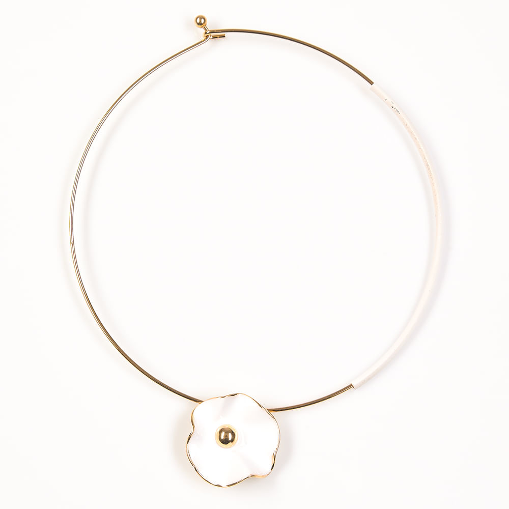 Colier metalic cu floare alba - 2 | YEO