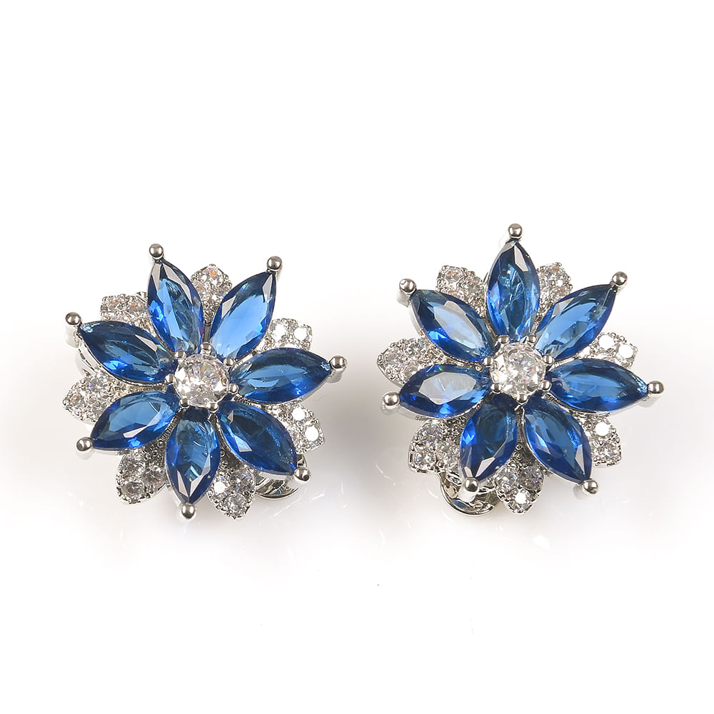 Cercei clips floare cu pietre albastre