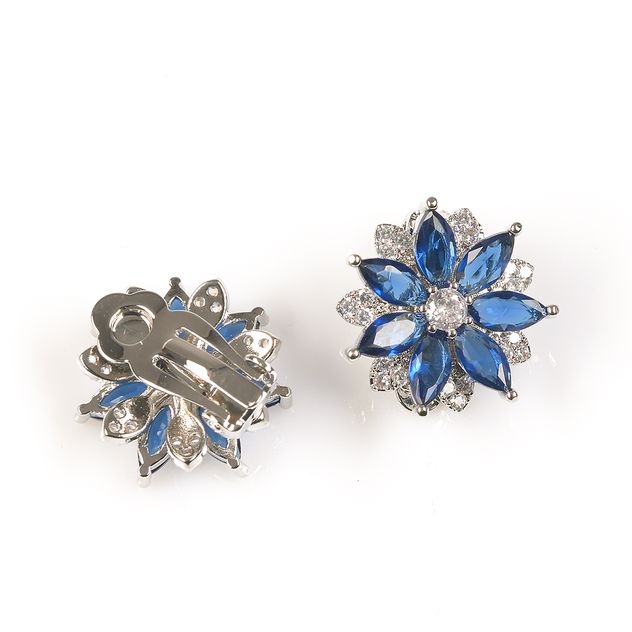 Cercei clips floare cu pietre albastre