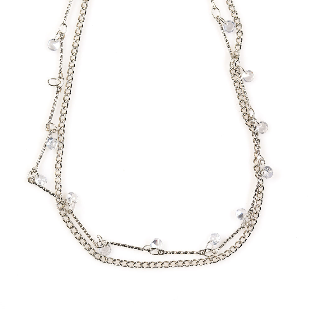 Colier dublu cu pietre mici albe - 1 | YEO
