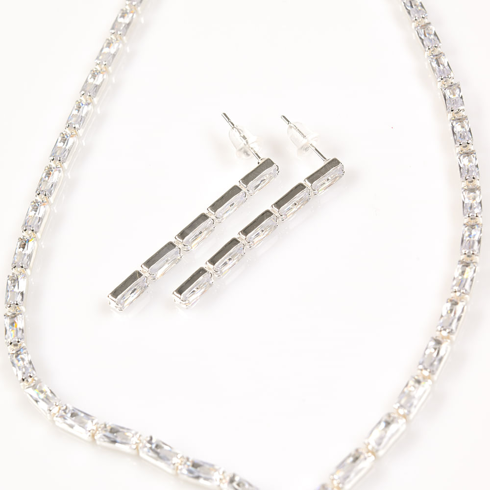 Set elegant argintiu cercei cu colier - 1 | YEO
