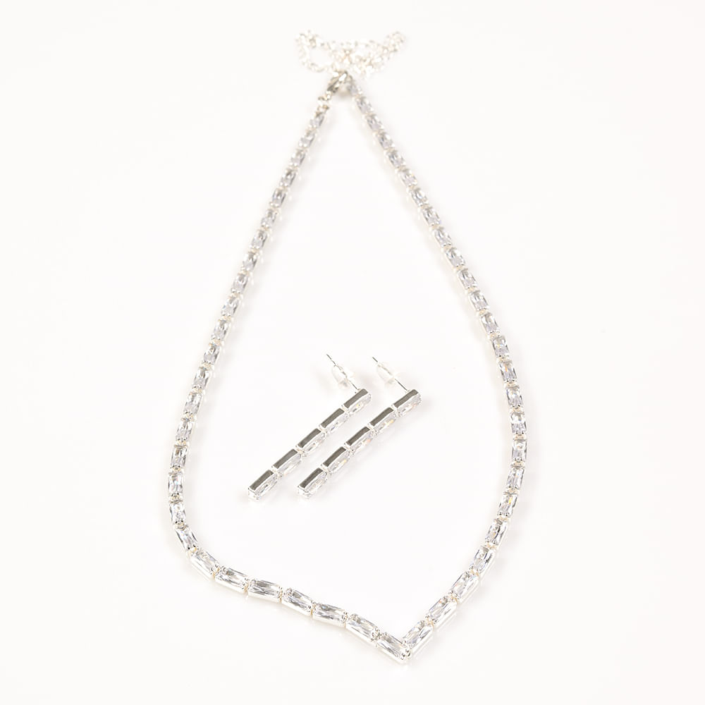 Set elegant argintiu cercei cu colier - 2 | YEO