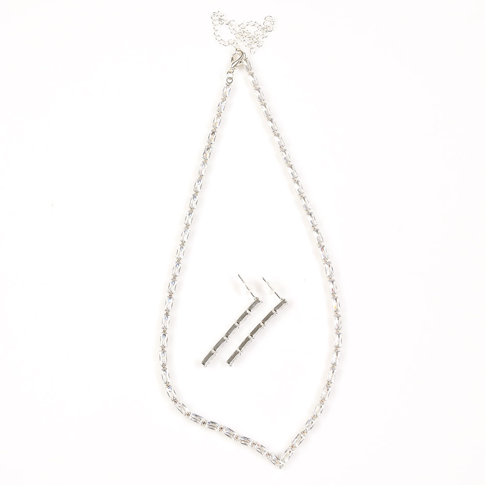 Set elegant argintiu cercei cu colier - 3 | YEO