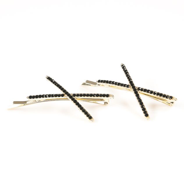 Set 2 agrafe de par aurii cu pietre negre