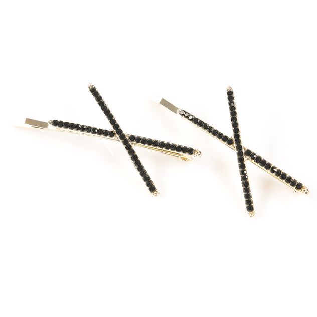 Set 2 agrafe de par aurii cu pietre negre